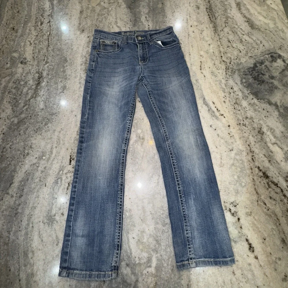 Request Jeans Youth Sz 10 Straight Denim Faded Distressed Western 26x25